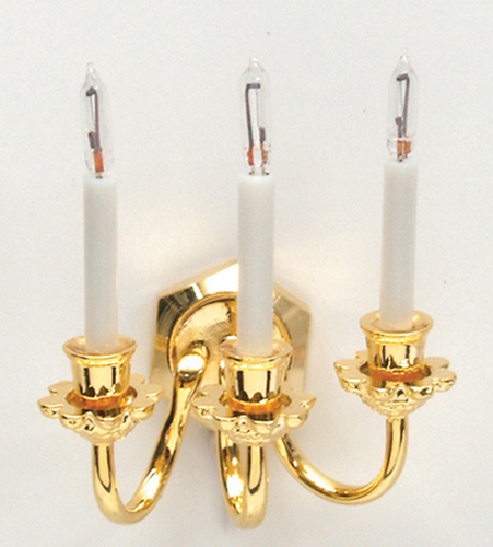 Dollhouse Miniature Triple Candle Wall Sconce W/Bi-Pin Bulbs